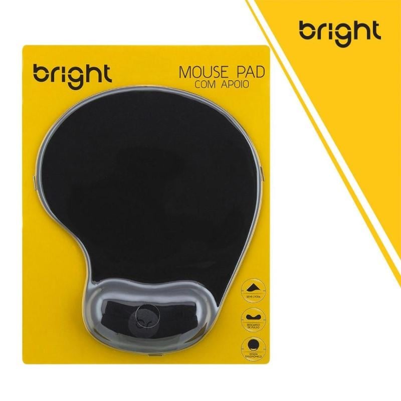 Mousepad com Apoio 22cm x 19cm Bright Preto Unitário