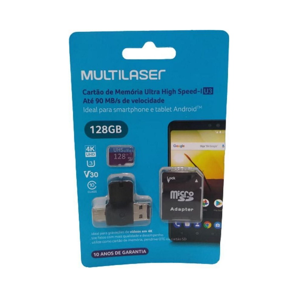 Cart&atilde;o de Mem&oacute;ria Ultra High Speed para Smartphone e Tablet Multilaser 128GB
