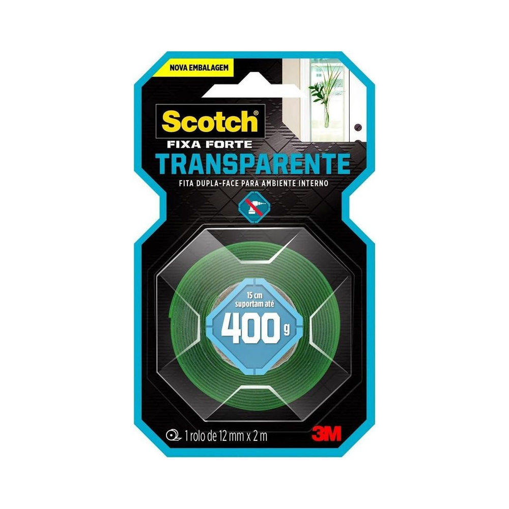 Fita Dupla Face Transparente Fixa Forte Scotch 3M 12mm x 2m