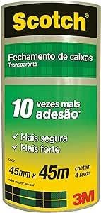 Fita Adesiva Transparente Fechamento de Caixas Scotch 45mm x 45m 4 rolos
