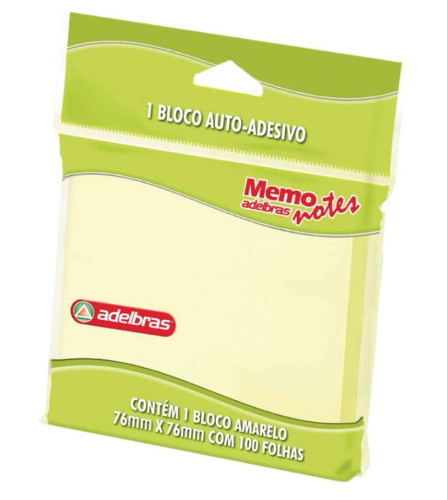 Bloco Autoadesivo Memo Notes Adelbras 100 folhas 76mm x 76mm Amarelo