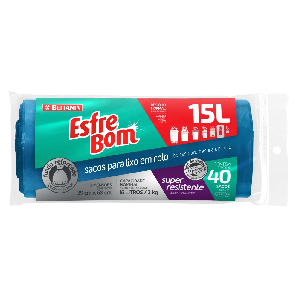 Saco Lixo Rolo Esfrebom Azul 15L c/40