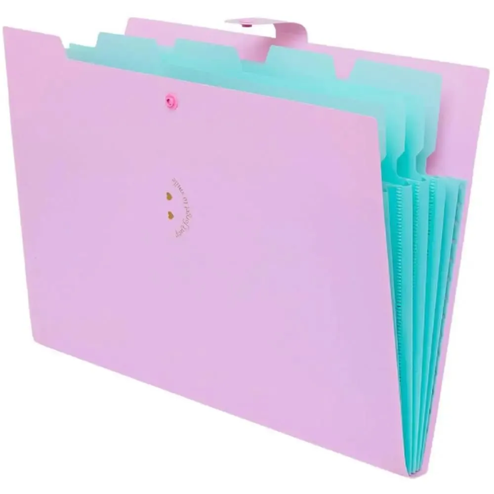 Pasta Sanfonada Pl&aacute;stica A4 5 Divis&oacute;rias Polibras Rosa Pastel