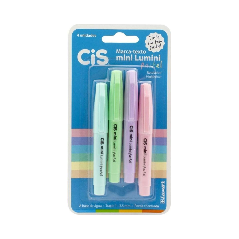 Caneta Marca Texto Lumini Mini Pastel 4 Cores Cis