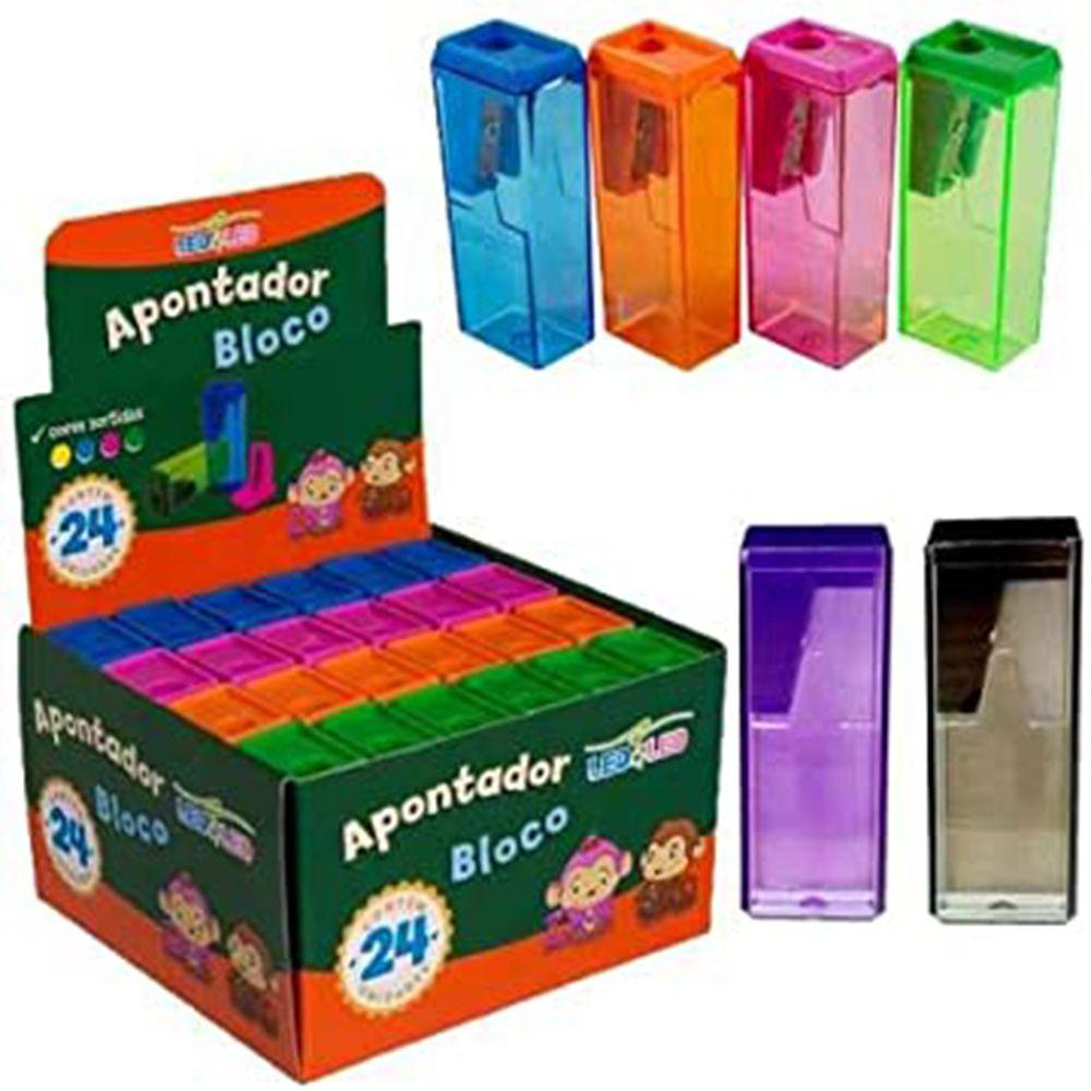 Apontador Pl&aacute;stico Bloco Leo e Leo Cores Sortidas 24 unidades