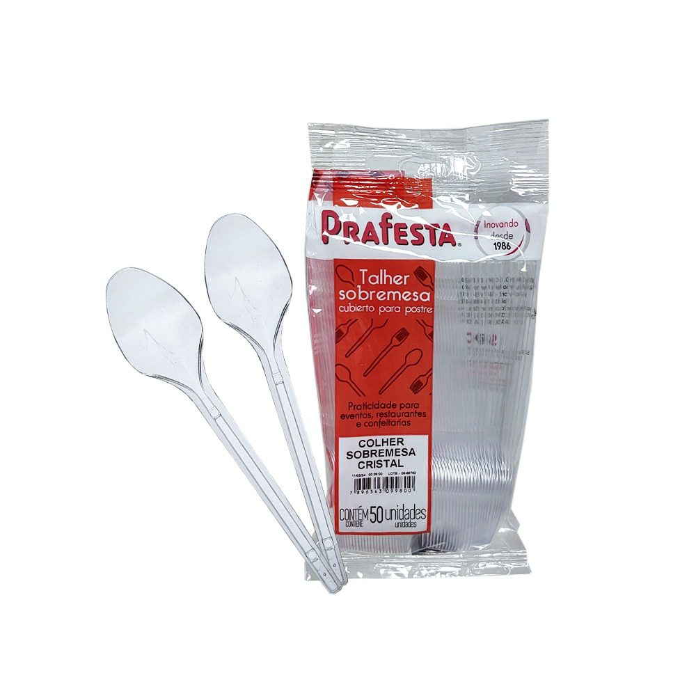 Colher Descart&aacute;vel Prafesta Cristal Sobremesa 50 Unidades