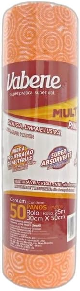 Pano Multiuso 25x28cm Vabene Reutiliz&aacute;vel Antibacteriano Laranja com 50 Unidades