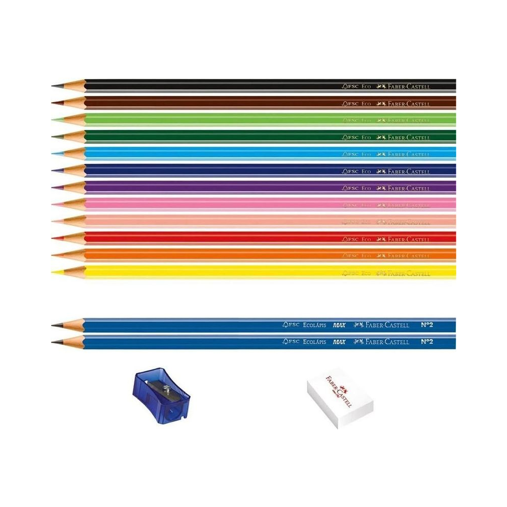 L&aacute;pis de Cor EcoL&aacute;pis Faber-Castell Sextavado 12 Cores Multicolorido