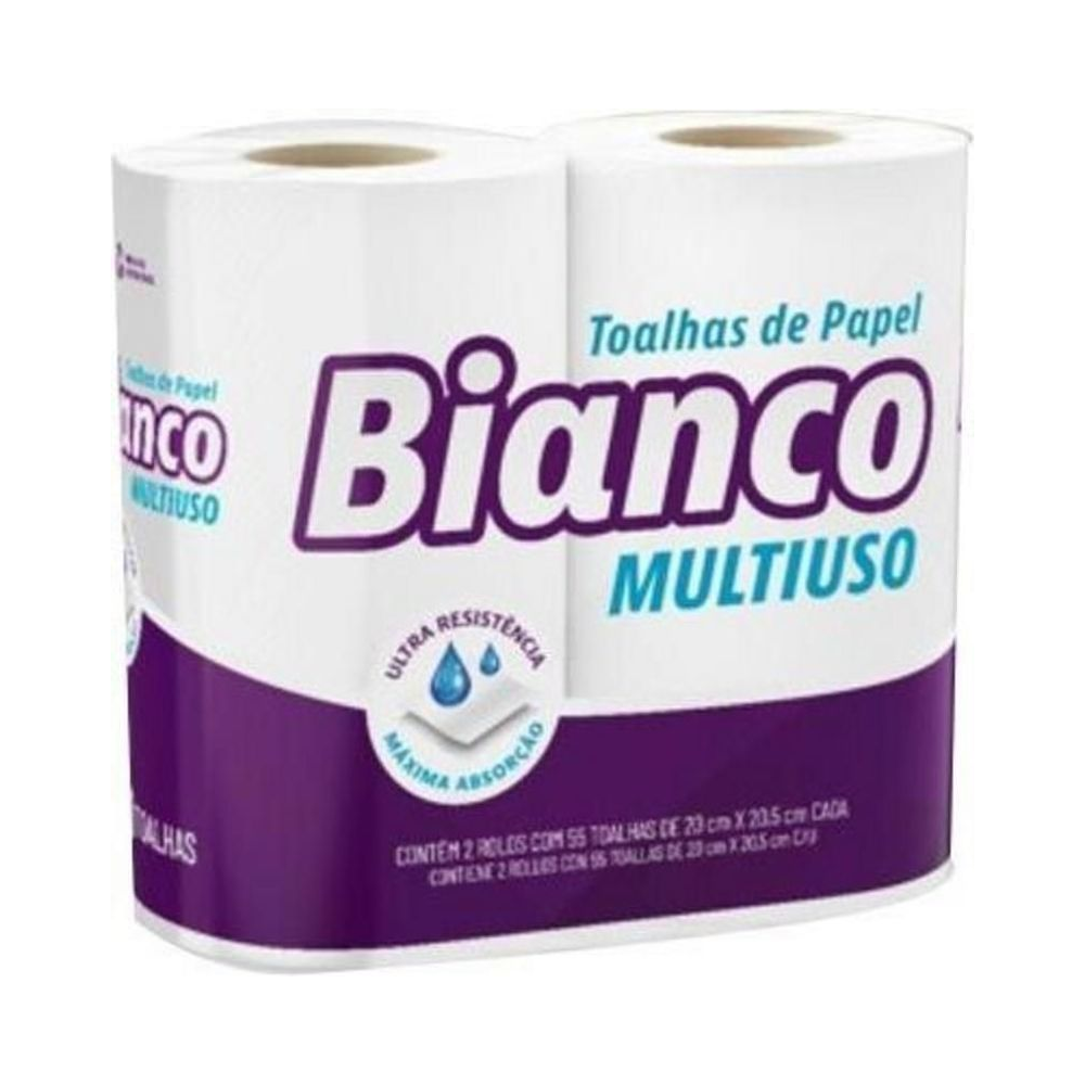 Toalha de Papel Multiuso 19cm x 20.5cm Bianco 2 rolos 50 toalhas