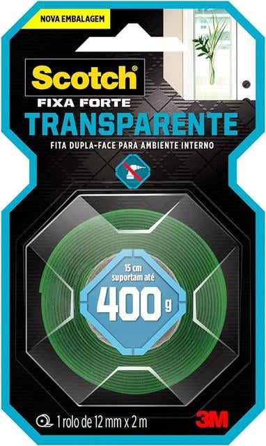 Fita Dupla Face Transparente Fixa Forte Scotch 3M 12mm x 2m