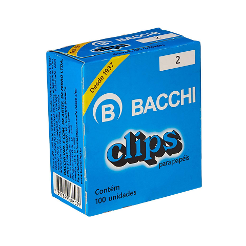 Clips para Pap&eacute;is N&ordm;2 Premium Bacchi 100 unidades Prata