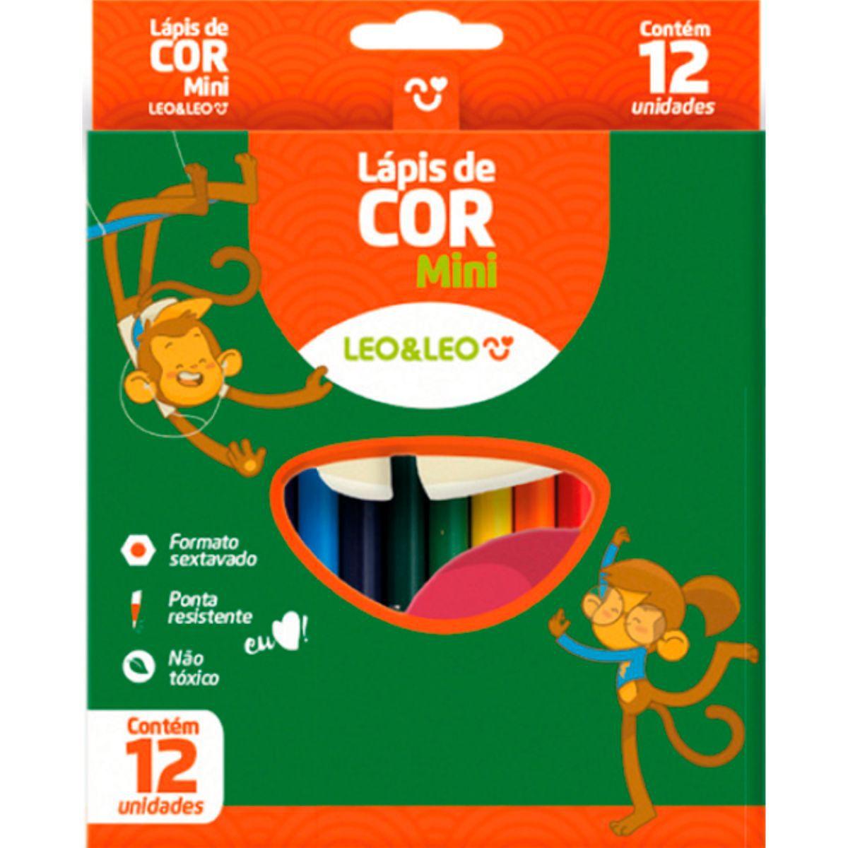 L&aacute;pis de Cor Mini Leo e Leo 12 cores