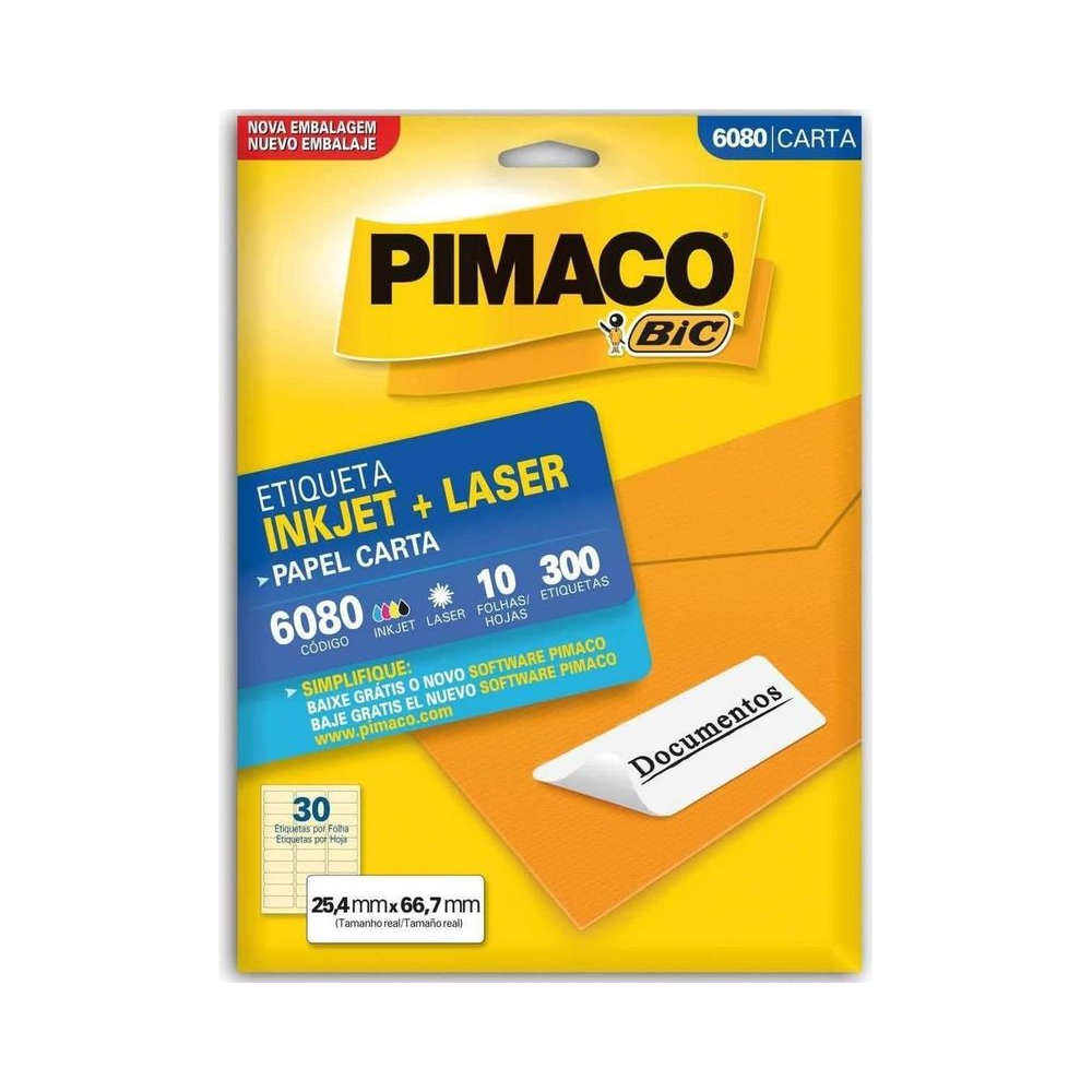 Etiqueta Adesiva 25,4x66,7mm Pimaco Retangular Branca