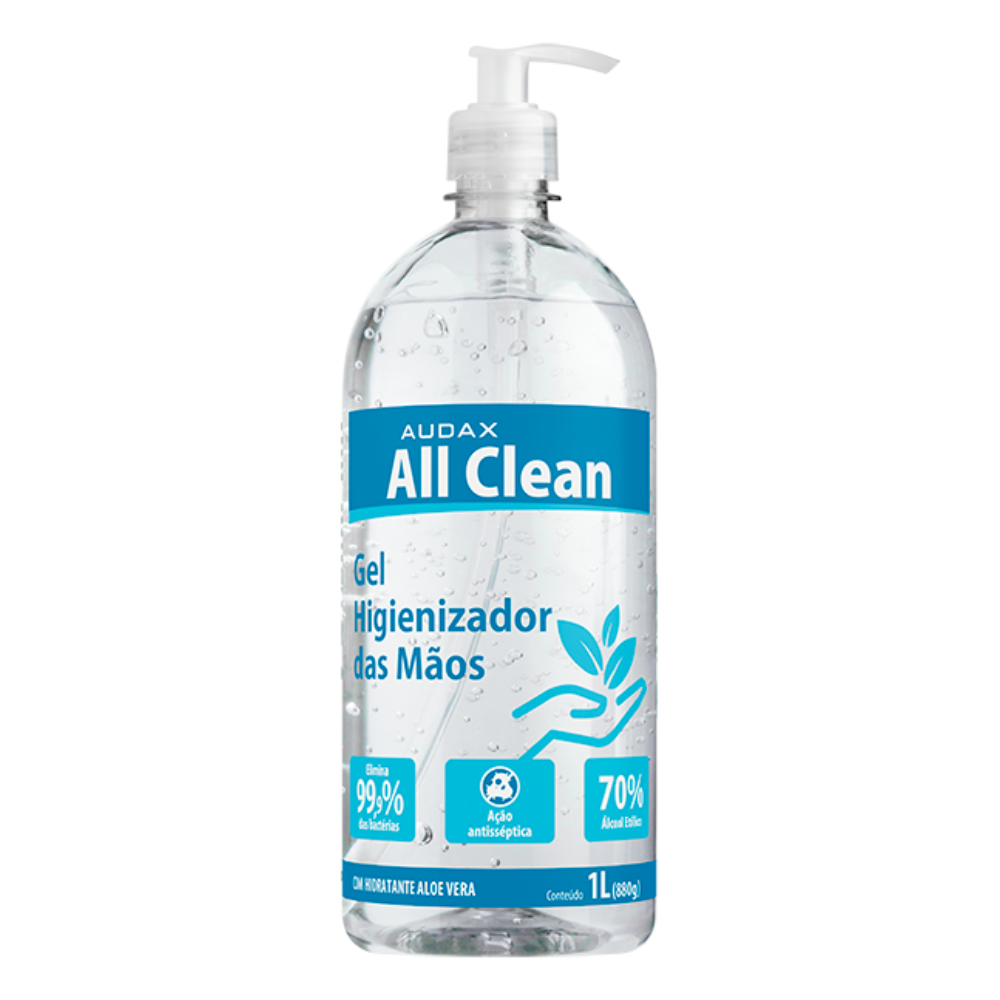 Higienizador de M&atilde;os &Aacute;lcool Et&iacute;lico 70% 1 Litro Audax All Clean com Aloe Vera