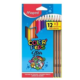 Lápis de Cor Triangular Color Peps Maped 12 cores com 3 lápis grafite HB
