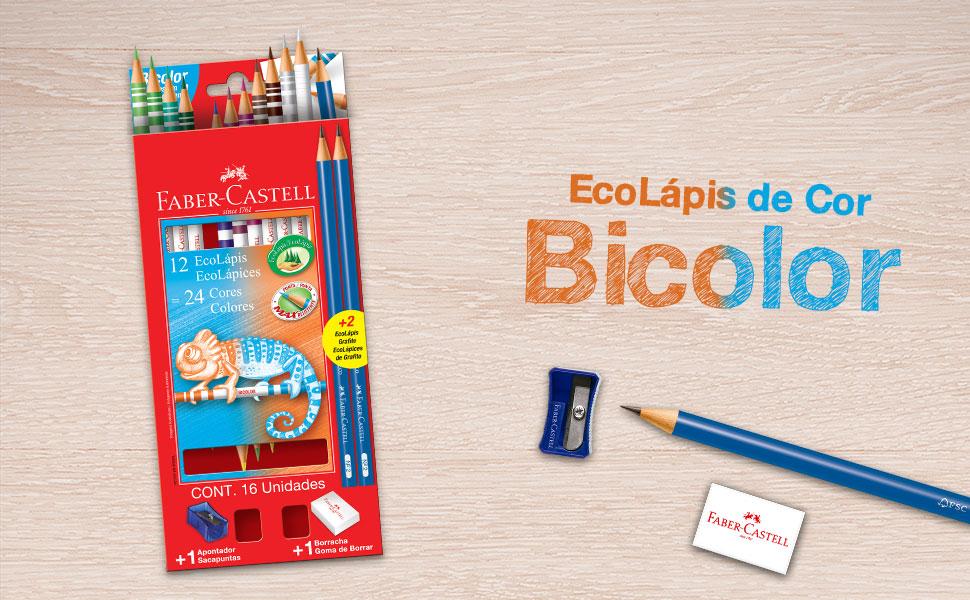 L&aacute;pis de Cor Redondo Duo com Apontador e Borracha Faber-Castell 24 cores 2 N&ordm; 2