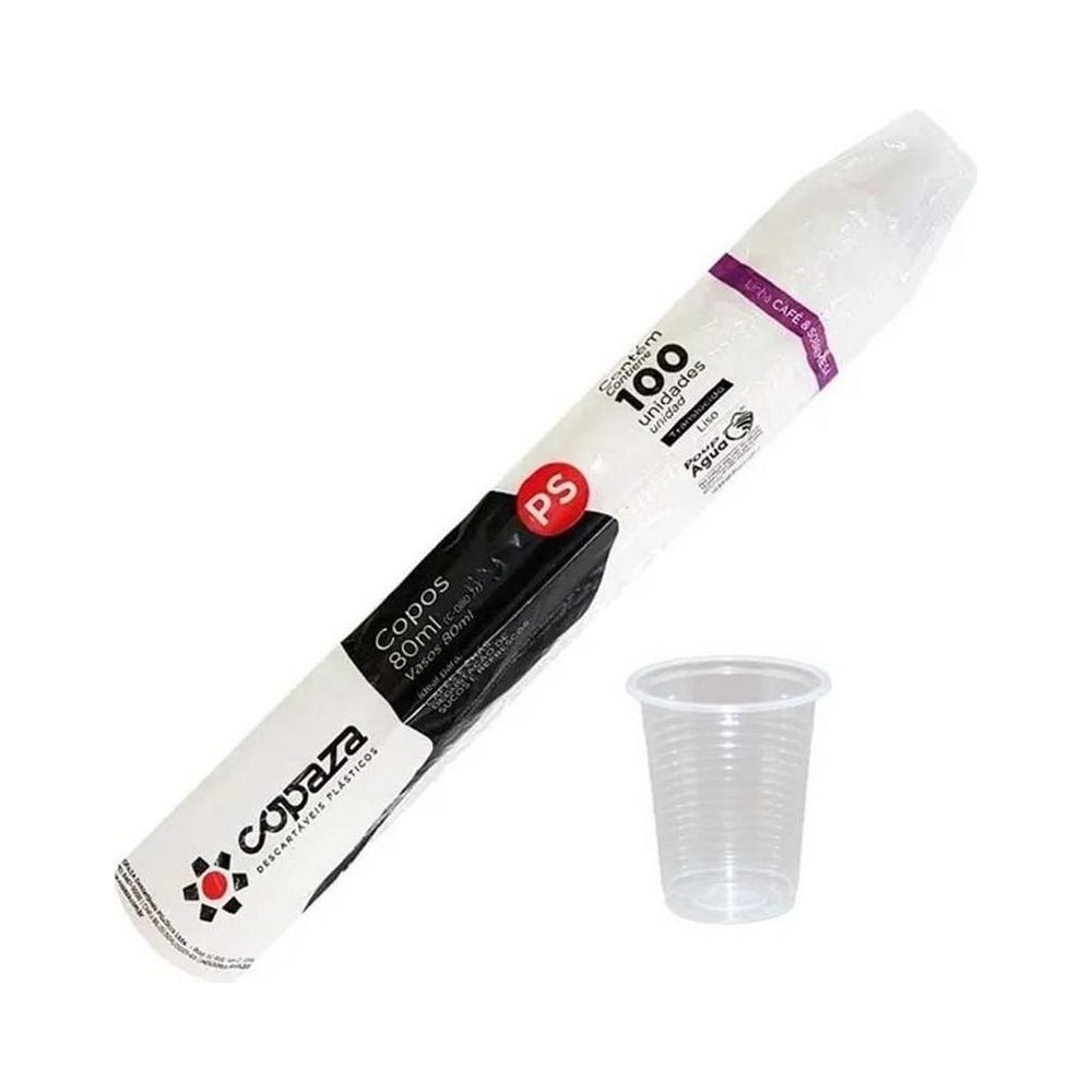 Copo Descart&aacute;vel Transl&uacute;cido Estriado 80ml Copaza 100 unidades
