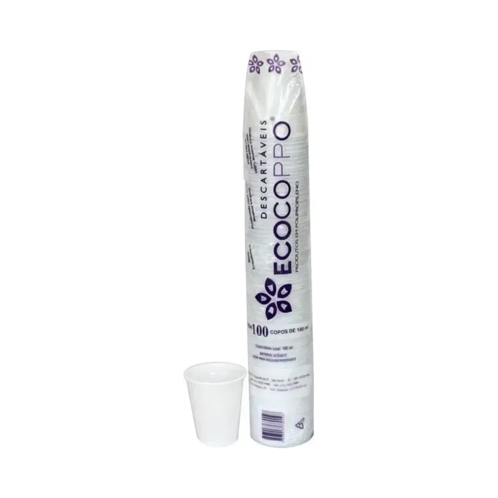 Copos Descart&aacute;veis Branco Ecocoppo 180 ml 100 unidades