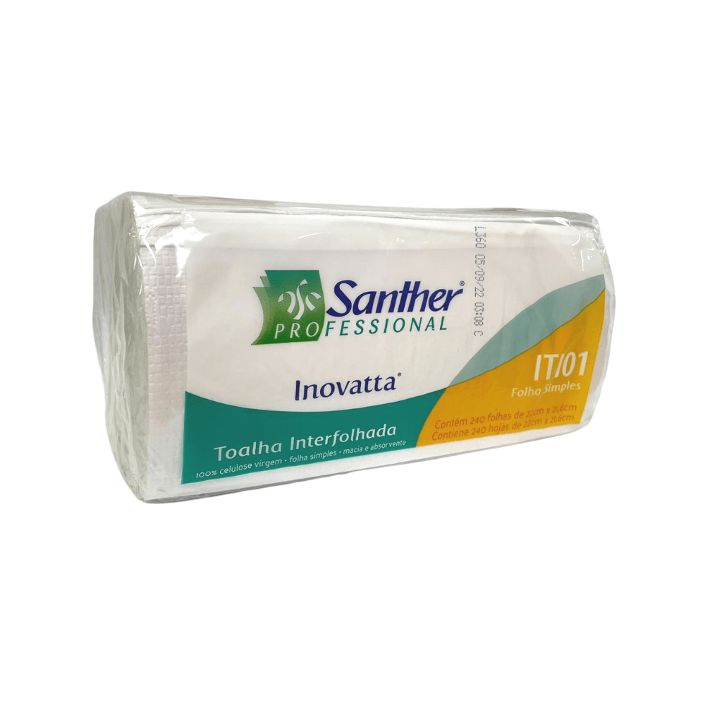 Toalha de Papel Interfolhada 240 Folhas Celulose Santher 22cm x 21.6cm
