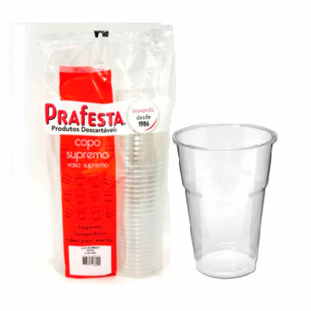 Copo Descart&aacute;vel Supremo Cristal Prafesta 300ml 40 unidades