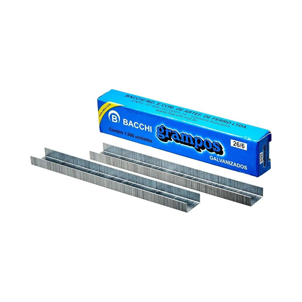 Grampos Galvanizados 26/6 Bacchi Caixa com 1000 Unidades