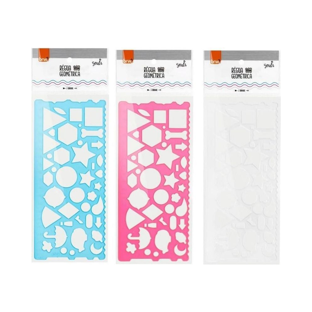 R&eacute;gua Pl&aacute;stica 20cm Geom&eacute;trica