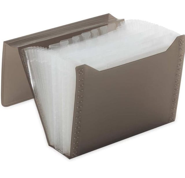 Pasta Sanfonada Duplicata com 12 Divisórias Polibras Fumê 186mm x 30mm x 245mm