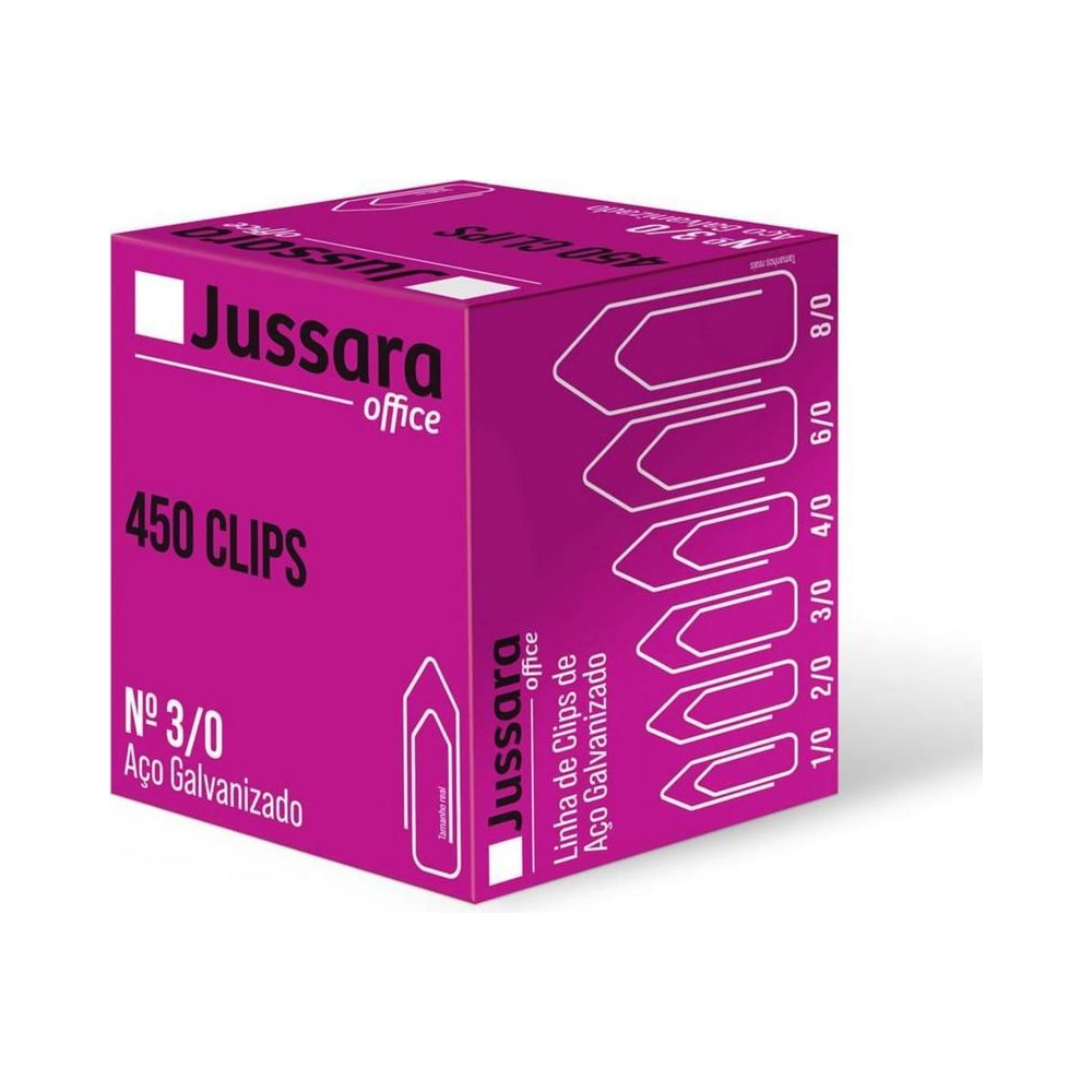 Clips A&ccedil;o Galvanizado N&ordm; 3/0 Jussara Office 450 unidades