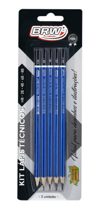L&aacute;pis Preto T&eacute;cnico HB, 2B, 4B, 6B, 8B Blister com 5 Unidades BRW