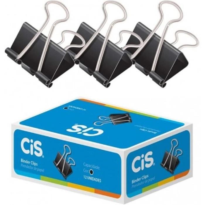 Prendedor de Papel 19mm 60 folhas CIS Preto 12 unidades