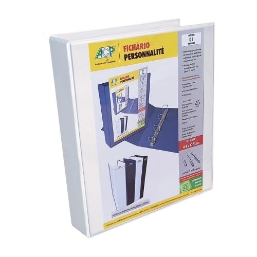 Fichário Personnalité 4 argolas ACP 265mm x 315mm x 75mm Branco Unitário