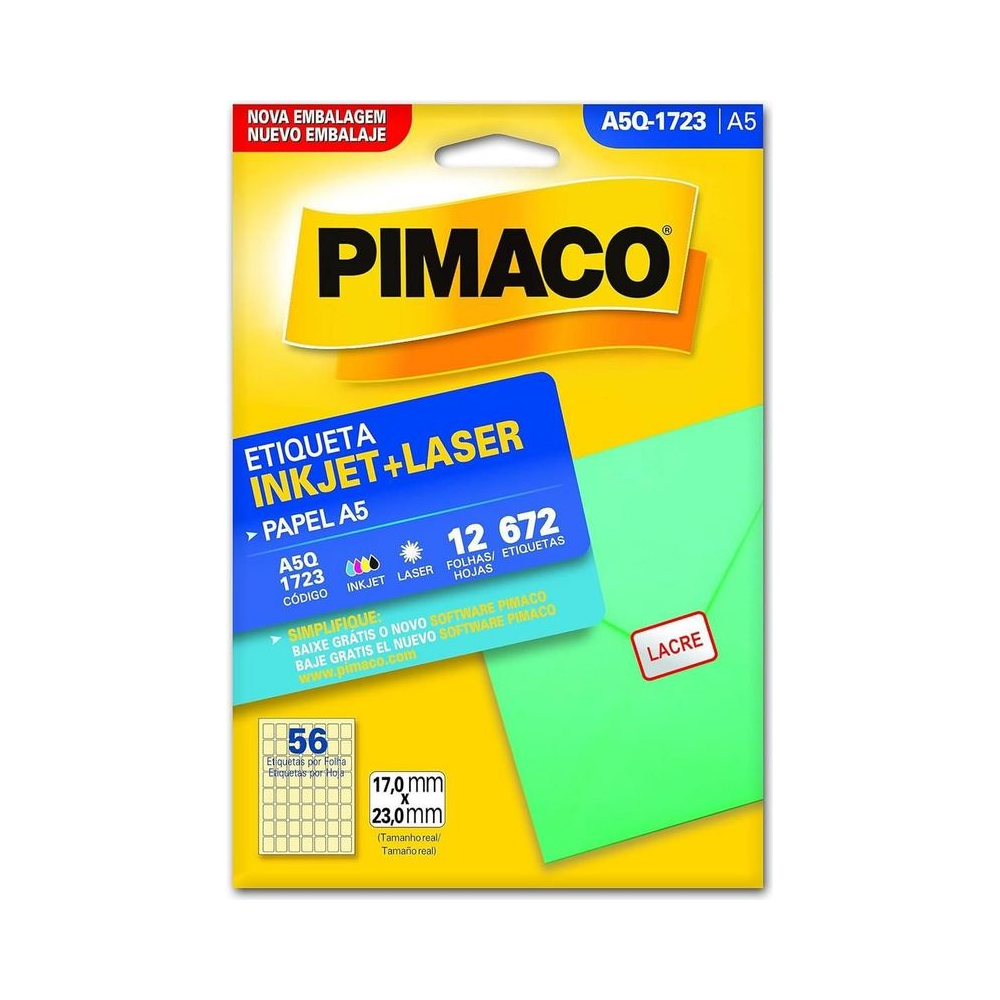 Etiqueta Inkjet Laser A5Q-1723 Pimaco Papel A5 12 folhas 17.0mm x 23.0mm