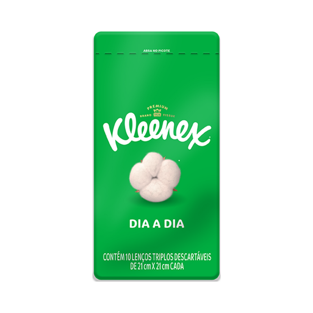 Len&ccedil;o de Papel Descart&aacute;vel Folha Tripla 21cm x 21cm Kleenex 10 folhas 12 pacotes