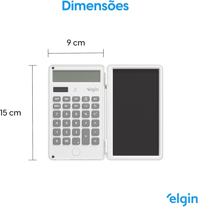 Calculadora de Bolso 42CCQNB00000 Elgin 12 D&iacute;gitos com Tela para Anota&ccedil;&otilde;es Branca