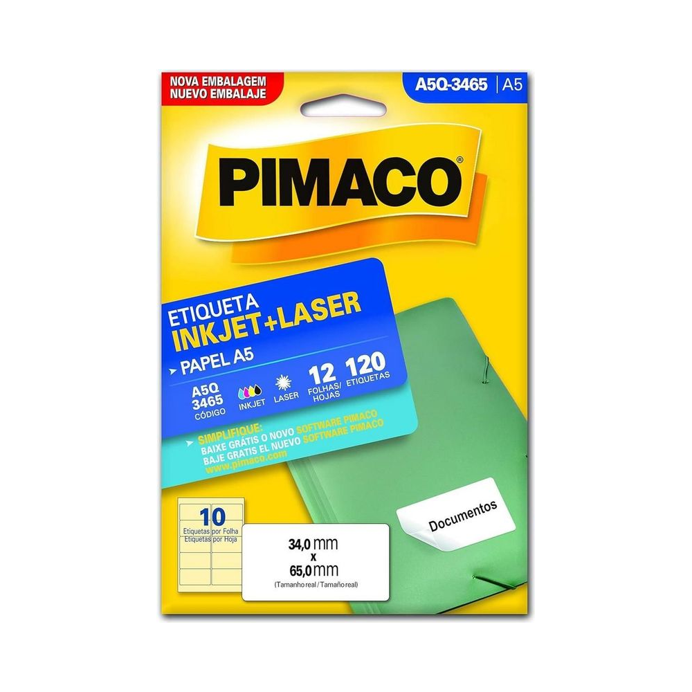Etiqueta Inkjet Laser 34x65mm Pimaco A5 Branco