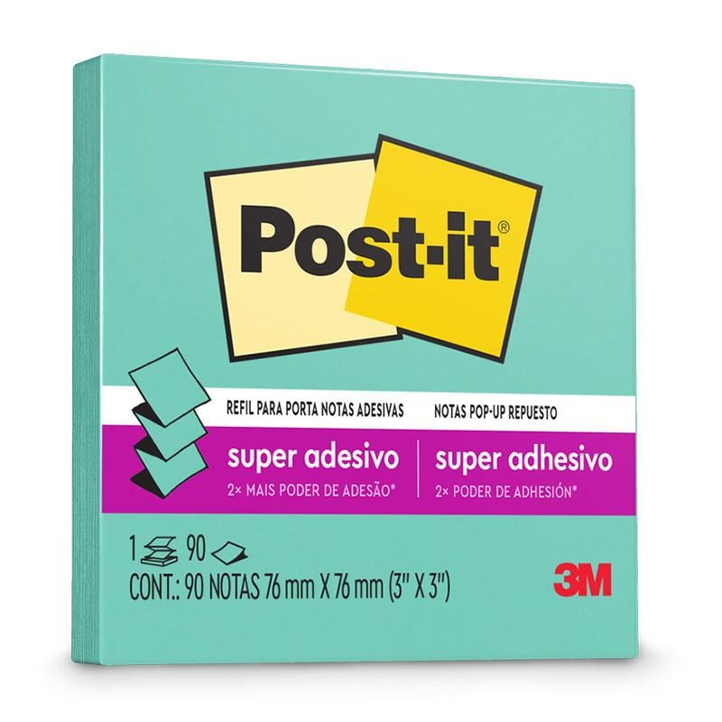 Notas Adesivas Super Adesivo Post-it 90 folhas 76mm x 76mm Azul Aqua