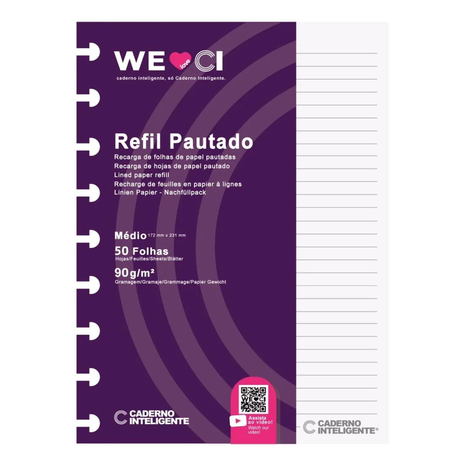 Refil para Caderno   M&eacute;dio Caderno Inteligente Papel Branco 50 Folhas