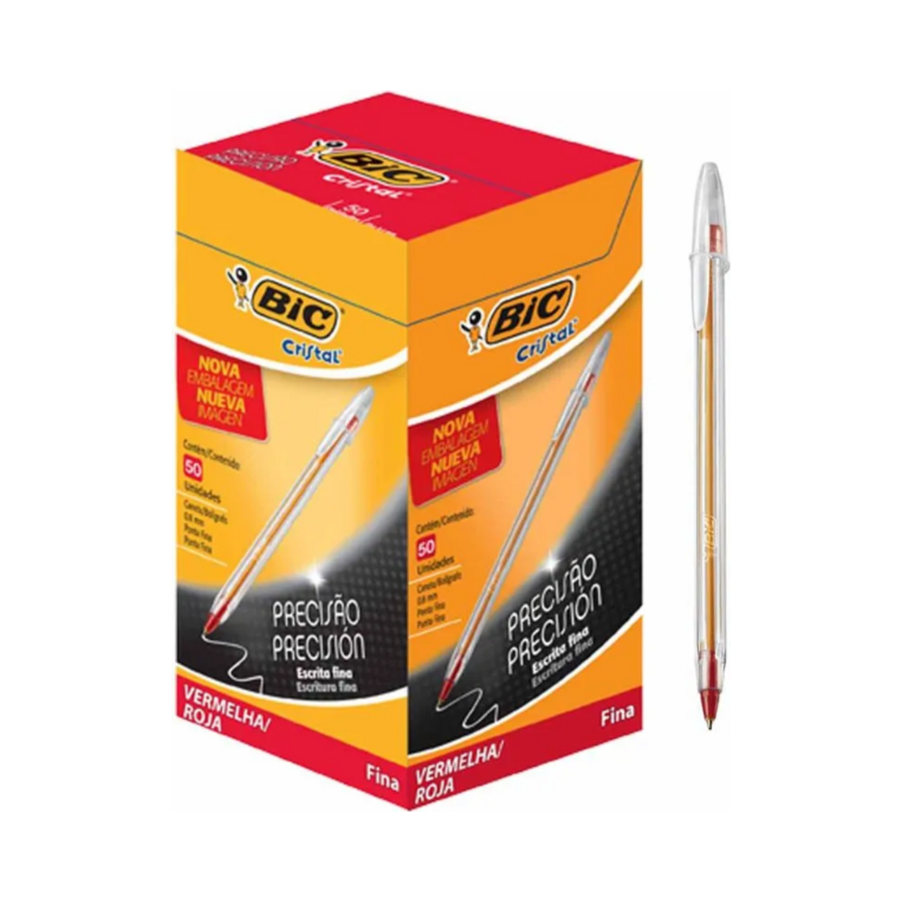 Caneta Esferogr&aacute;fica 0.8mm BIC Cristal Vermelha 50 Unidades