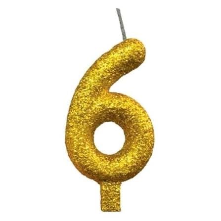 Vela de Anivers&aacute;rio Doce Festa Super Glitter Ouro N&uacute;mero 6 8cm Unit&aacute;rio 1 un