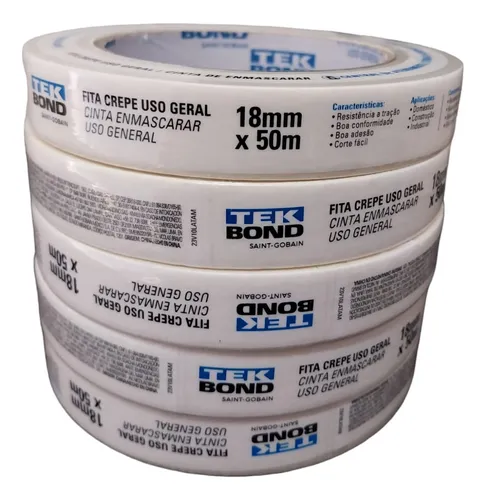 Fita Crepe Tekbond Branca 18mm x 50m com 5 Unidades
