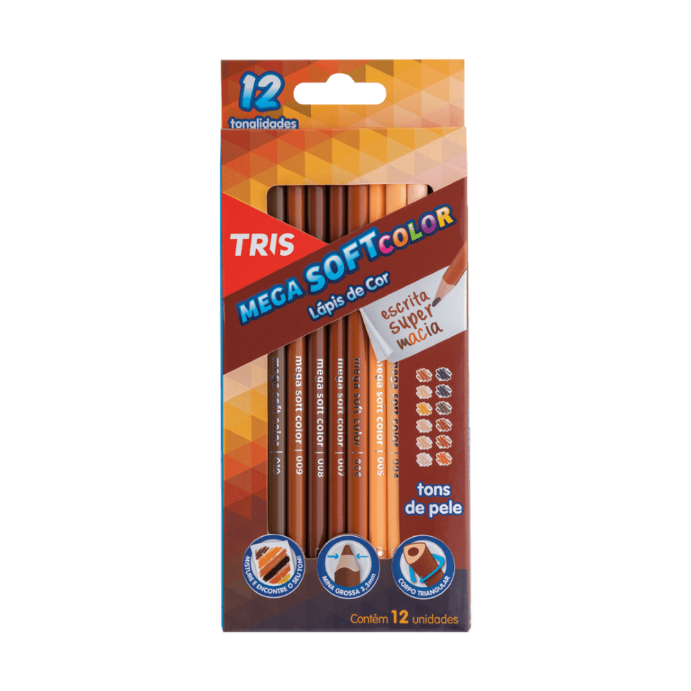 L&aacute;pis de Cor Tons de Pele Mega Soft Color Tris 12 cores