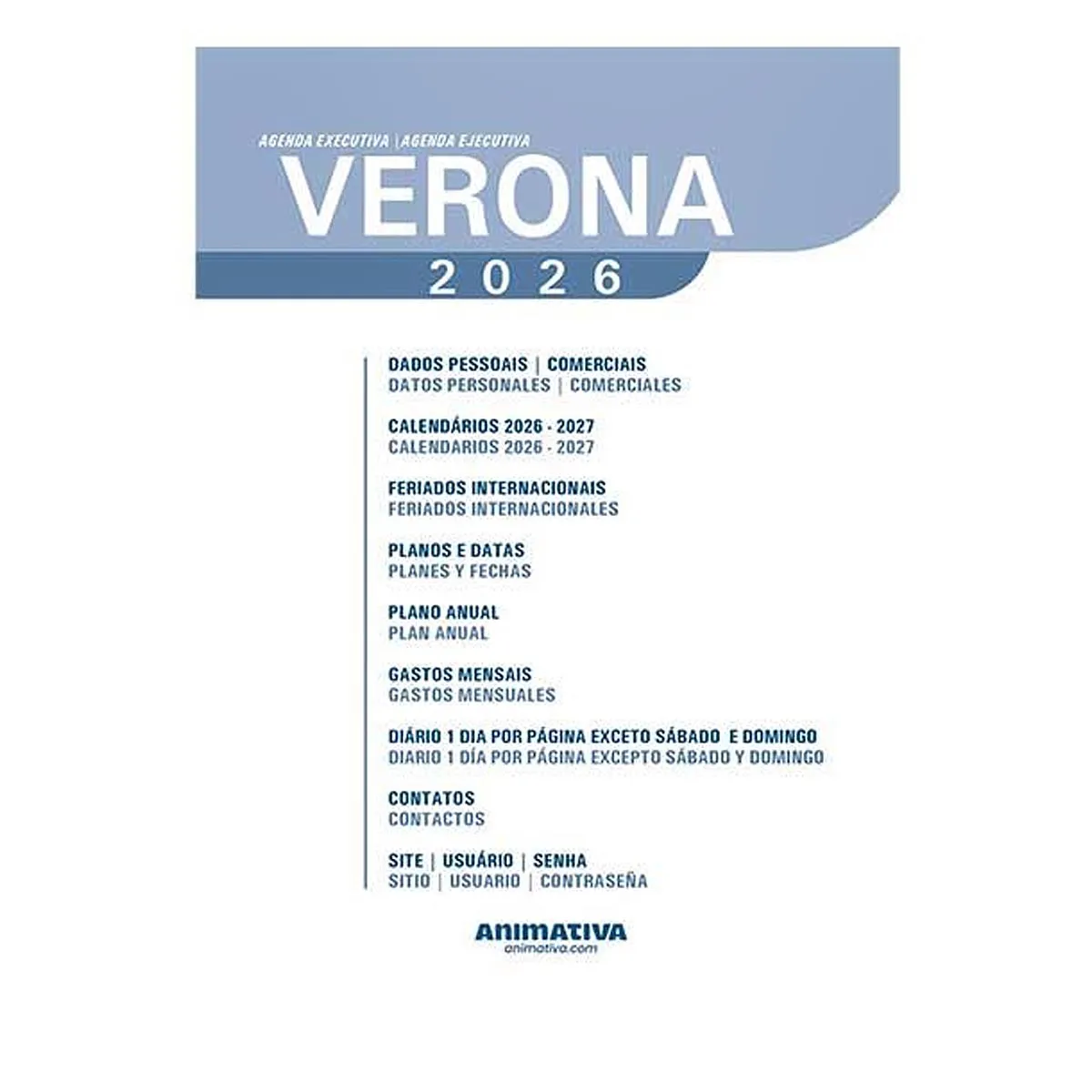 Agenda Verona 2026 Animativa 168 folhas Preta 13,2x18,9cm
