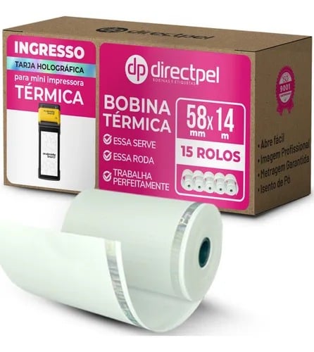 Bobina 58mm para Ingresso com Tarja Holográfica Branca Directpel - 15 rolos