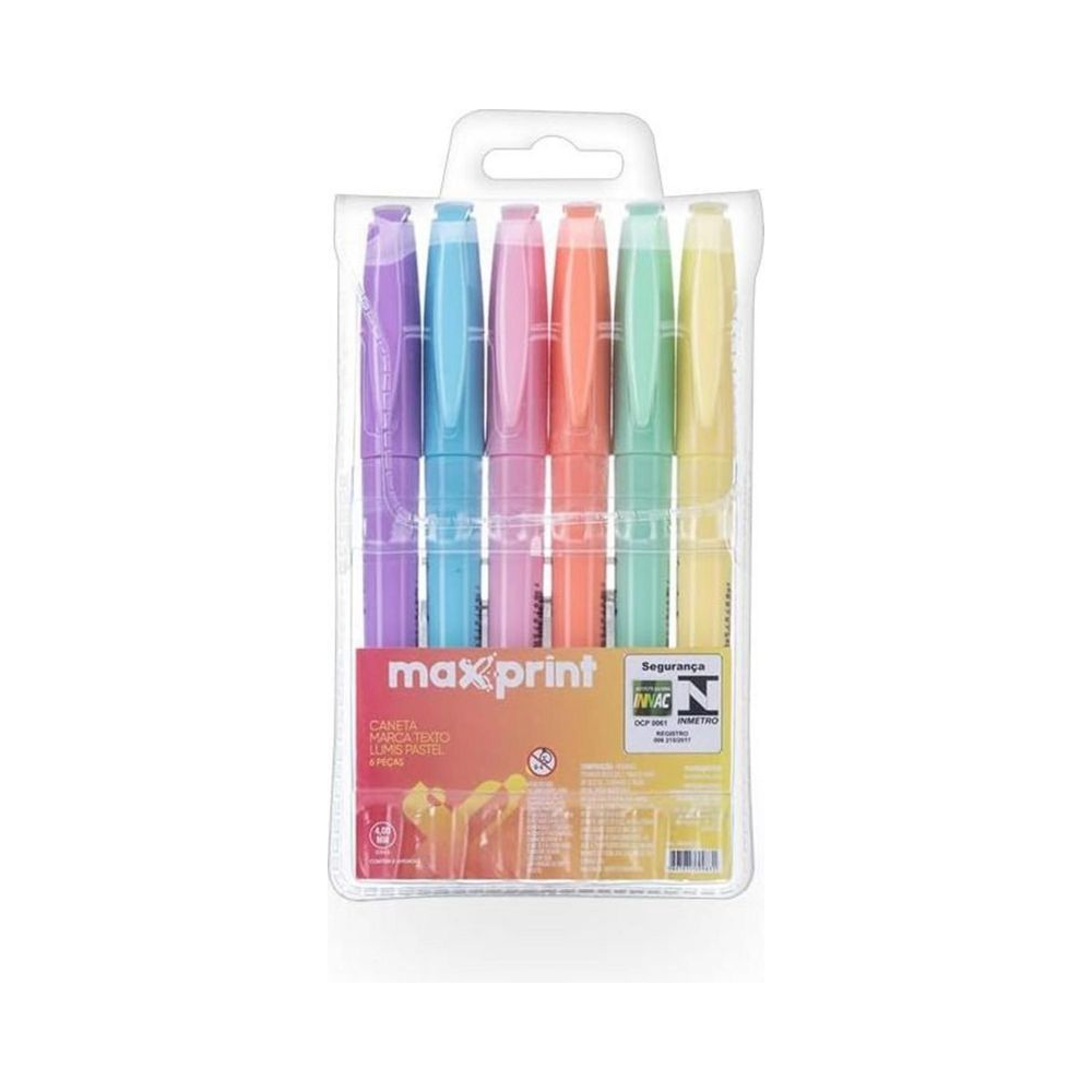 Caneta Marca-Texto Lumis Pastel Maxprint 6 Cores Sortidas