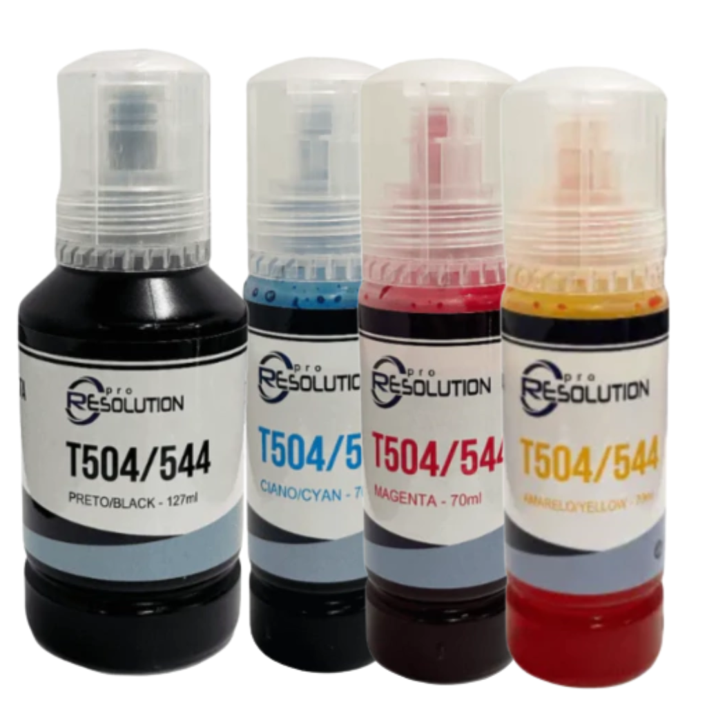 Garrafa de Tinta Compat&iacute;vel T504 T544 PRO RESOLUTION Preto Ciano Magenta Amarelo 70ml