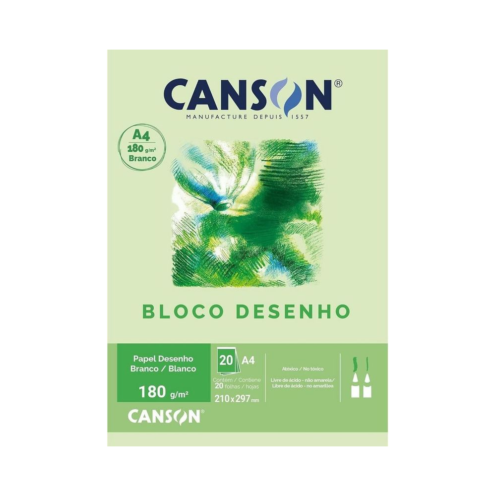 Bloco de Desenho Sem Dep&oacute;sito 20 Folhas A4 Canson Papel Branco 180g/m&sup2;