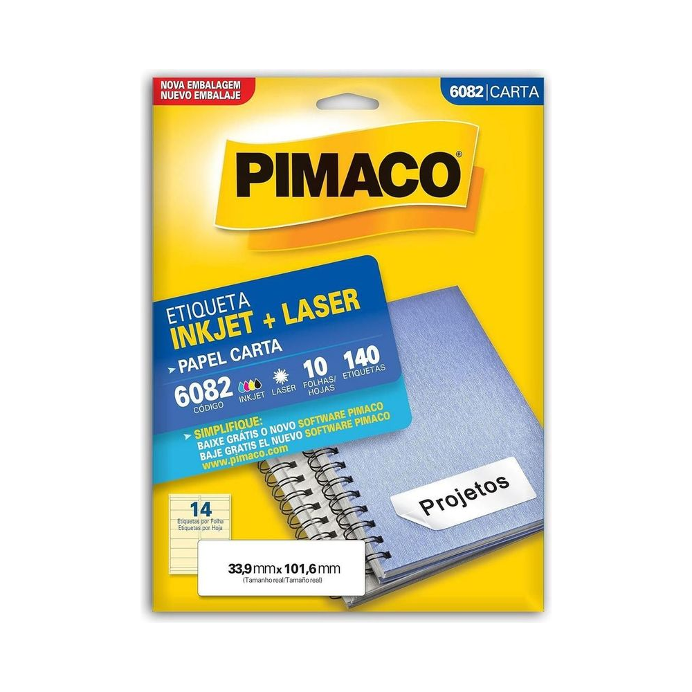 Etiqueta Inkjet Laser 33.9x101.6mm Pimaco Retangular Branca