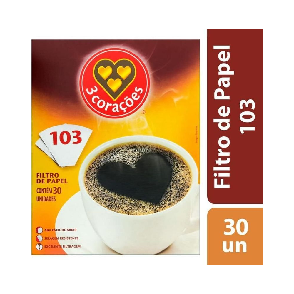 Filtro para Café de Papel 103 3 Corações 30 folhas