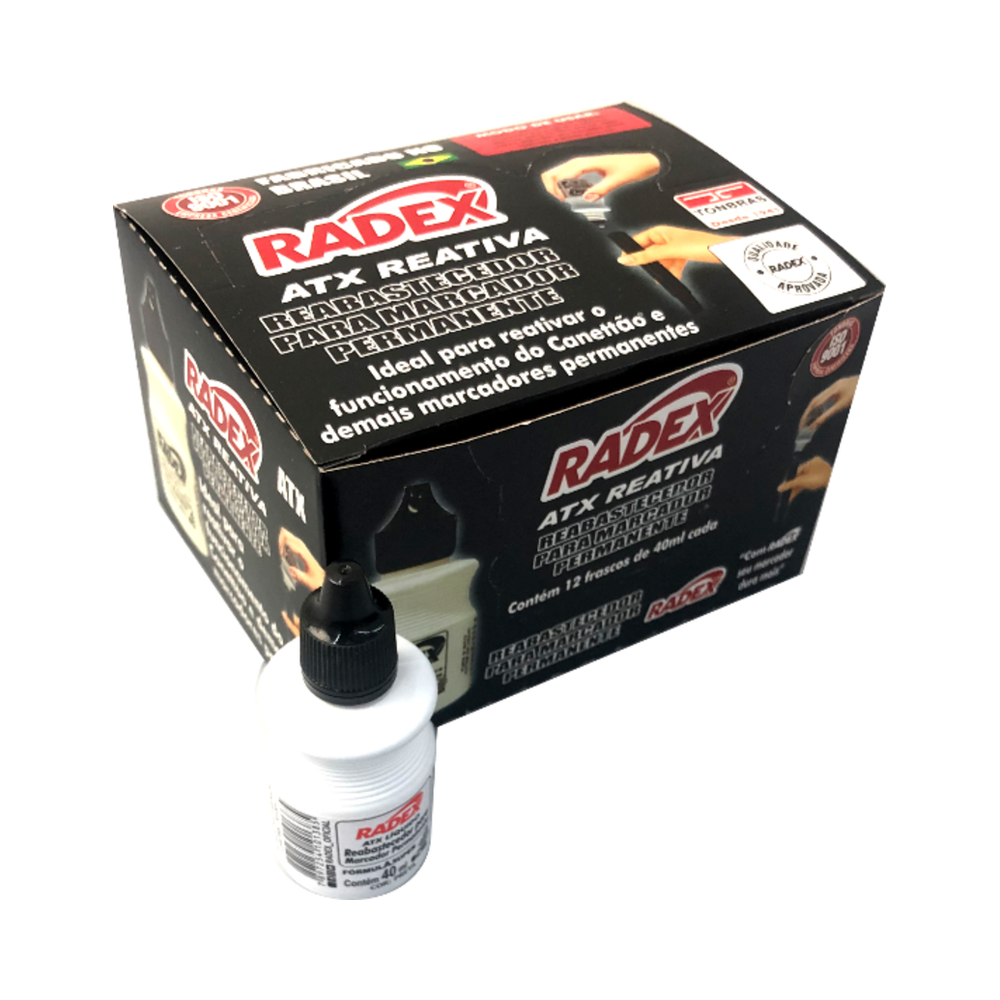 Tinta para Marcador Permanente Radex Preto 40ml 12 unidades