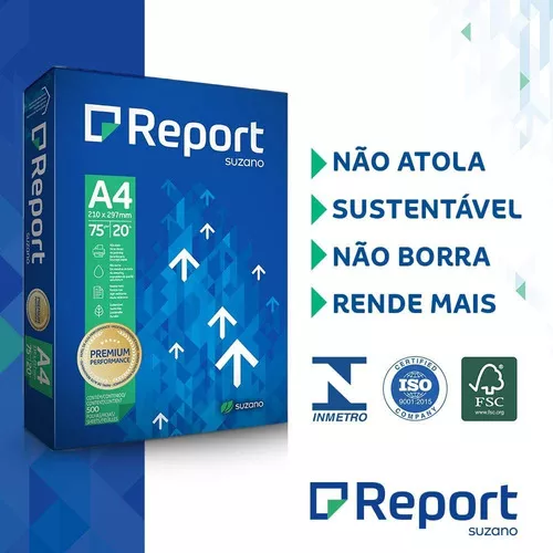 Papel Sulfite A4 75g/m² Report 500 Folhas 210mm x 297mm
